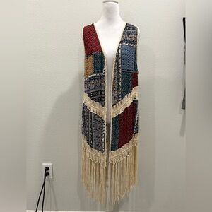 Umgee Multicolor Boho Vest with Fringe Size 1XL